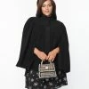Smak Parlour Plus Size Black Buttoned Cape Coat Clothing
