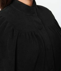 Smak Parlour Plus Size Black Buttoned Cape Coat Clothing