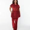 Clothing Smak Parlour Plus Size Burgundy Honeycomb Velvet Flare Pants