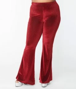 Clothing Smak Parlour Plus Size Burgundy Honeycomb Velvet Flare Pants