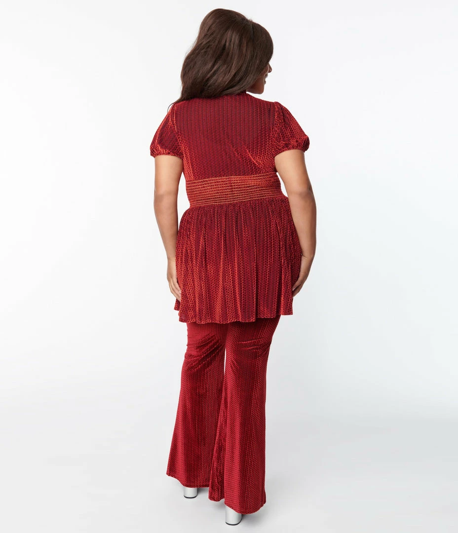 Clothing Smak Parlour Plus Size Burgundy Honeycomb Velvet Flare Pants