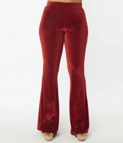 Clothing Smak Parlour Burgundy Honeycomb Velvet Flare Pants