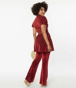 Clothing Smak Parlour Burgundy Honeycomb Velvet Flare Pants