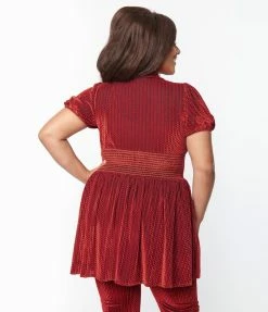 Smak Parlour Plus Size Burgundy Honeycomb Velvet Babydoll Blouse