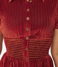 Smak Parlour Burgundy Honeycomb Velvet Babydoll Blouse