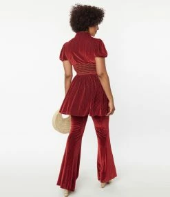 Smak Parlour Burgundy Honeycomb Velvet Babydoll Blouse