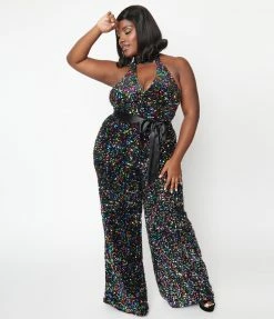 Smak Parlour Plus Size Rainbow Sequin Glamour Goddess Jumpsuit