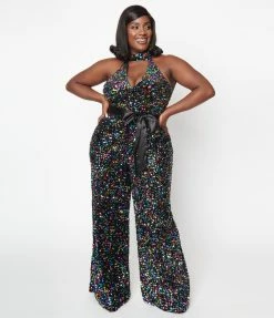 Smak Parlour Plus Size Rainbow Sequin Glamour Goddess Jumpsuit