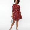 Unique Vintage Burgundy & Silver Snowflake Fit & Flare Dress New Arrivals!
