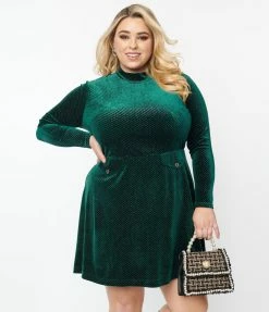 Smak Parlour Plus Size Green Sparkle Velvet Fit & Flare Dress New Arrivals!