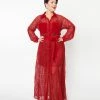 Unique Vintage Plus Size Burgundy Lace Blanche Maxi Shirtdress Clothing