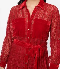 Unique Vintage Burgundy Lace Blanche Maxi Shirtdress Clothing