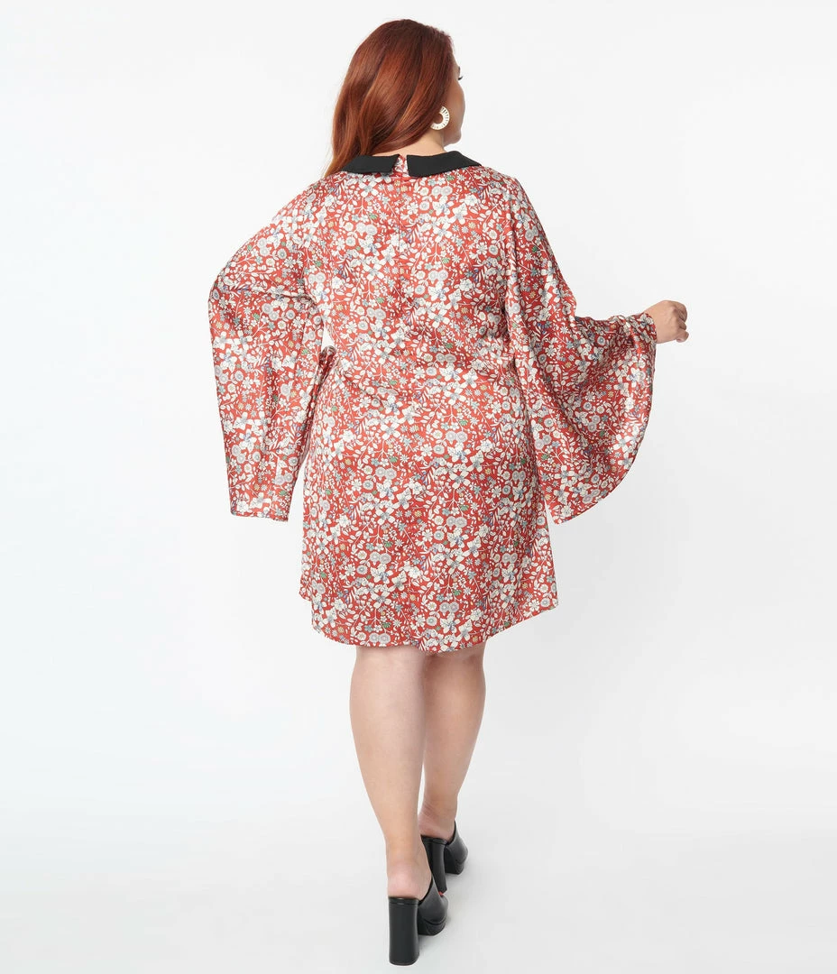 New Arrivals! Smak Parlour Plus Size Rust & White Floral Mini Dress