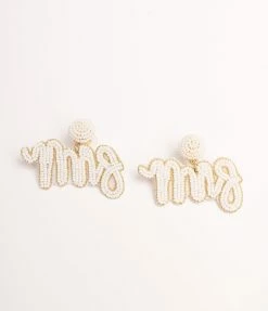 Pannee Bachelorette White Bead Mrs Drop Earrings