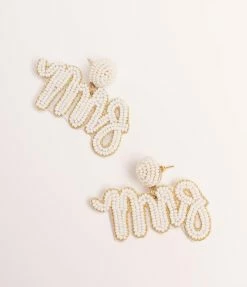 Pannee Bachelorette White Bead Mrs Drop Earrings