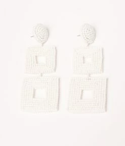 Pannee White Bead Square Drop Earrings Bachelorette