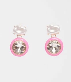 Pannee Jewelry Pearl & Rhinestone Pink Drop Earring