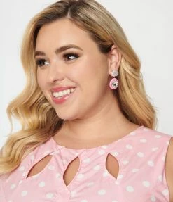 Pannee Jewelry Pearl & Rhinestone Pink Drop Earring