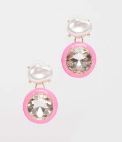 Pannee Jewelry Pearl & Rhinestone Pink Drop Earring