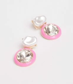 Pannee Jewelry Pearl & Rhinestone Pink Drop Earring