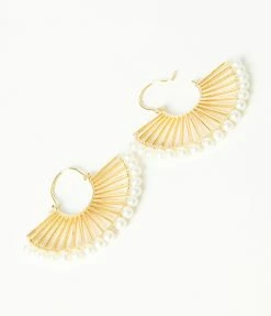Pannee Gold & Pearl Fan Hinge Earrings Guest Attire