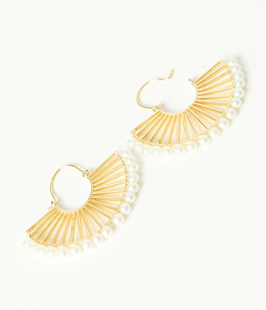 Pannee Gold & Pearl Fan Hinge Earrings Guest Attire