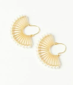 Pannee Gold & Pearl Fan Hinge Earrings Guest Attire