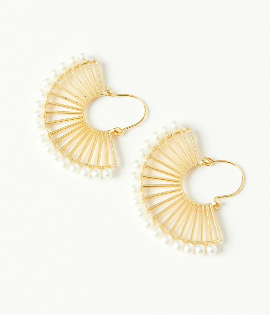 Pannee Gold & Pearl Fan Hinge Earrings Guest Attire