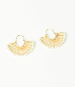 Pannee Gold & Pearl Fan Hinge Earrings Guest Attire