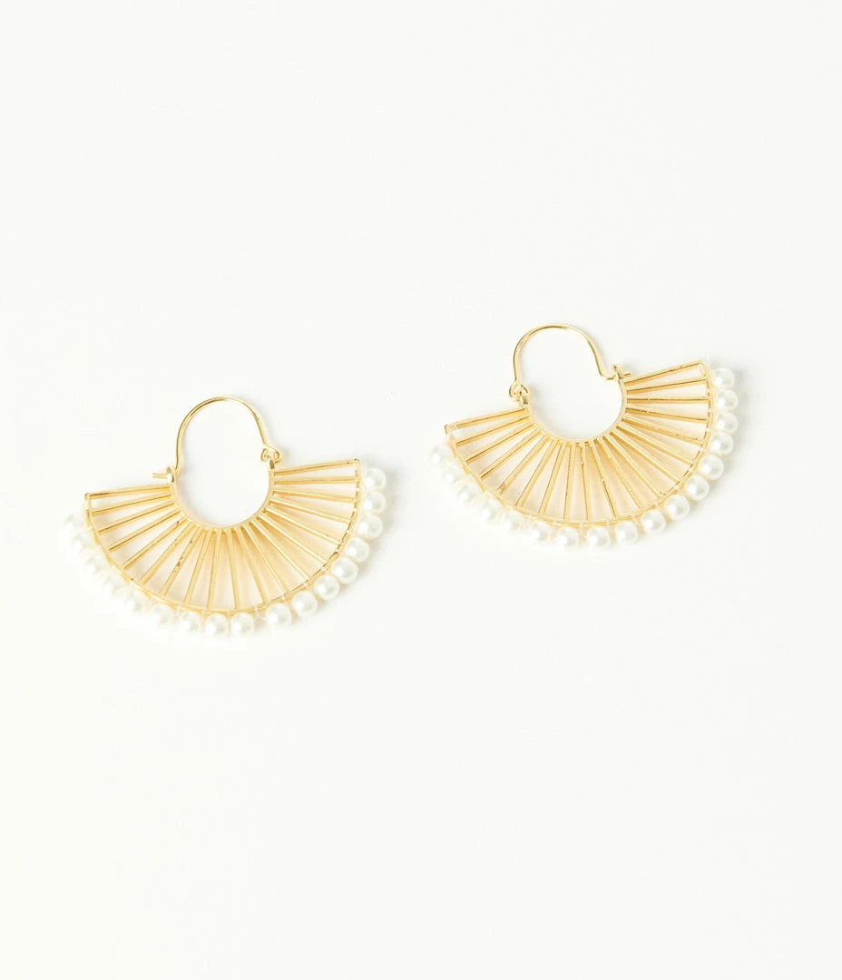 Pannee Gold & Pearl Fan Hinge Earrings Guest Attire
