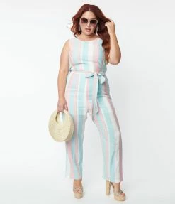 Hayden Plus Size Pastel Blue & Pink Stripe Jumpsuit