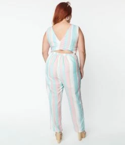 Hayden Plus Size Pastel Blue & Pink Stripe Jumpsuit
