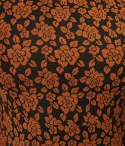 Unique Vintage Plus Size Rust Orange Floral Flare Dress