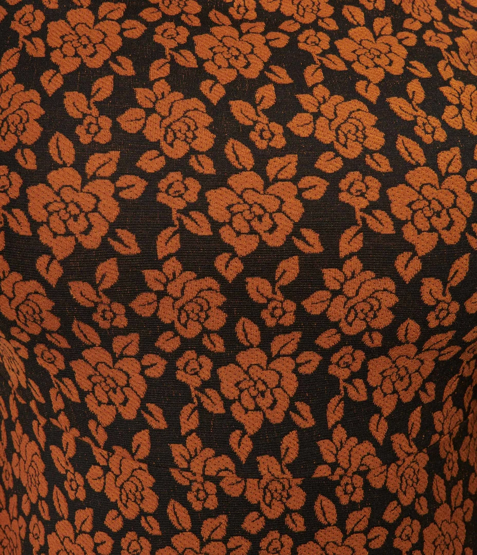 Unique Vintage Plus Size Rust Orange Floral Flare Dress