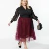 New Arrivals! Unique Vintage Plus Size Black Tulle & Burgundy Swiss Dots Hilty Skirt