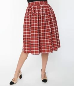 Unique Vintage Red & White Plaid Gellar Swing Skirt Clothing