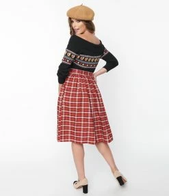 Unique Vintage Red & White Plaid Gellar Swing Skirt Clothing