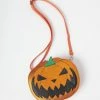 Handbags Unique Vintage Orange Leatherette Jack O Lantern Crossbody Purse