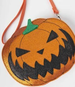 Handbags Unique Vintage Orange Leatherette Jack O Lantern Crossbody Purse
