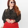 Unique Vintage Plus Size Black Clip Dot & Swan Gwen Blouse New Arrivals!