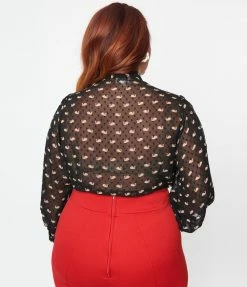 Unique Vintage Plus Size Black Clip Dot & Swan Gwen Blouse New Arrivals!