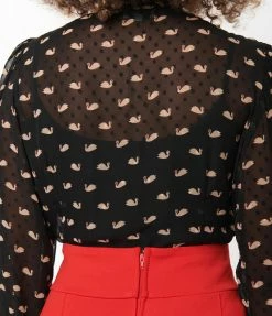 Unique Vintage Black Clip Dot & Swan Gwen Blouse New Arrivals!