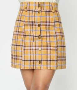 Unique Vintage Mustard Plaid Corduroy Marlo Mini Skirt