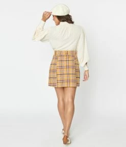 Unique Vintage Mustard Plaid Corduroy Marlo Mini Skirt