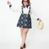 Smak Parlour Plus Size Dark Denim Check Suspender Skirt