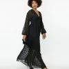 Unique Vintage Black Flocked Sparkle Dot Buttercup Maxi Dress Clothing
