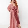 Unique Vintage Plus Size Rose Pink Heart Devore Velvet Hollywood Duster Clothing