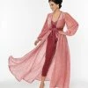 Unique Vintage Rose Pink Heart Devore Velvet Hollywood Duster