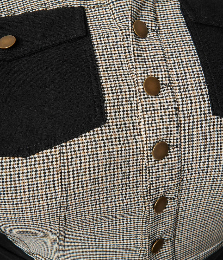 Unique Vintage Plus Size Black & Ivory Plaid Skinny Leg Bexley Jumpsuit New Arrivals!