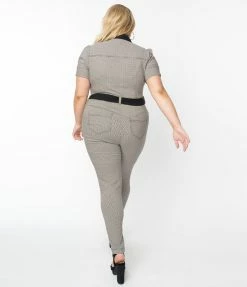 Unique Vintage Plus Size Black & Ivory Plaid Skinny Leg Bexley Jumpsuit New Arrivals!
